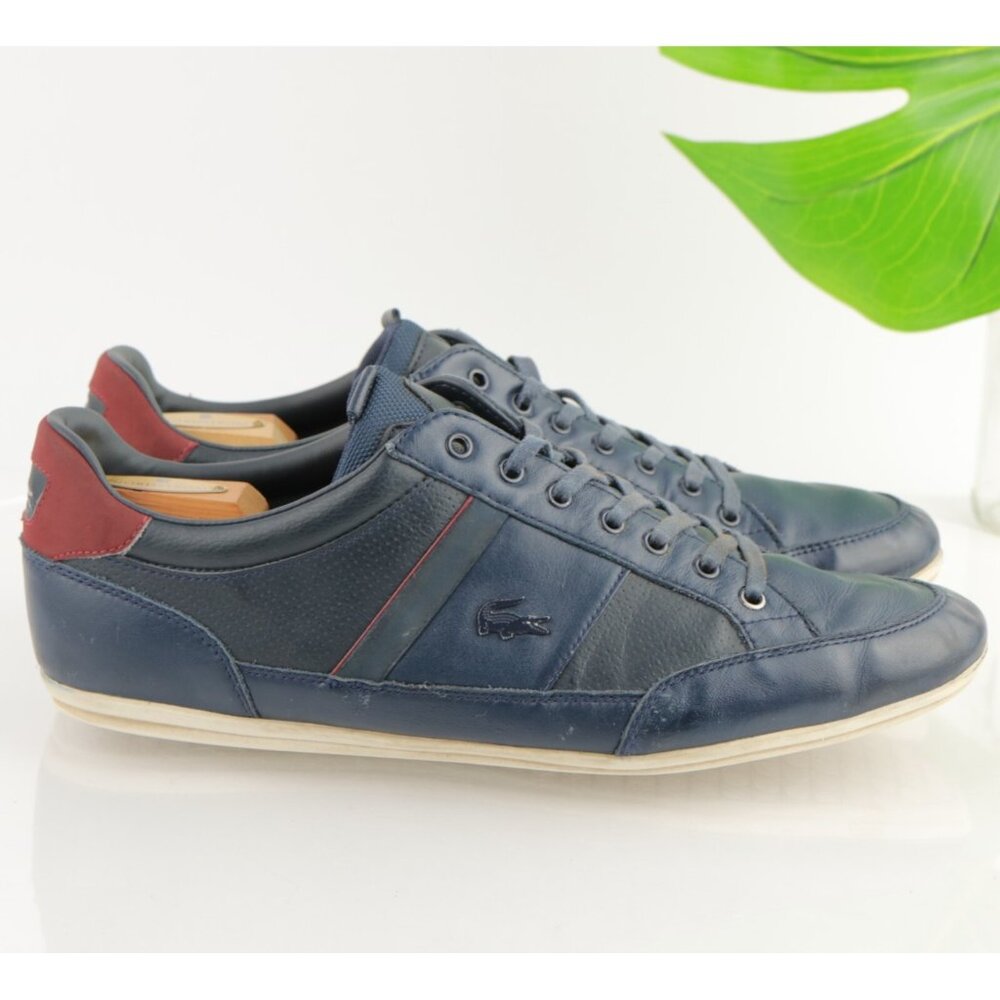 Lacoste Mens Chaymon Sneaker Size 12 Navy Blue Leather‎ Lace Up Casual Shoe Low